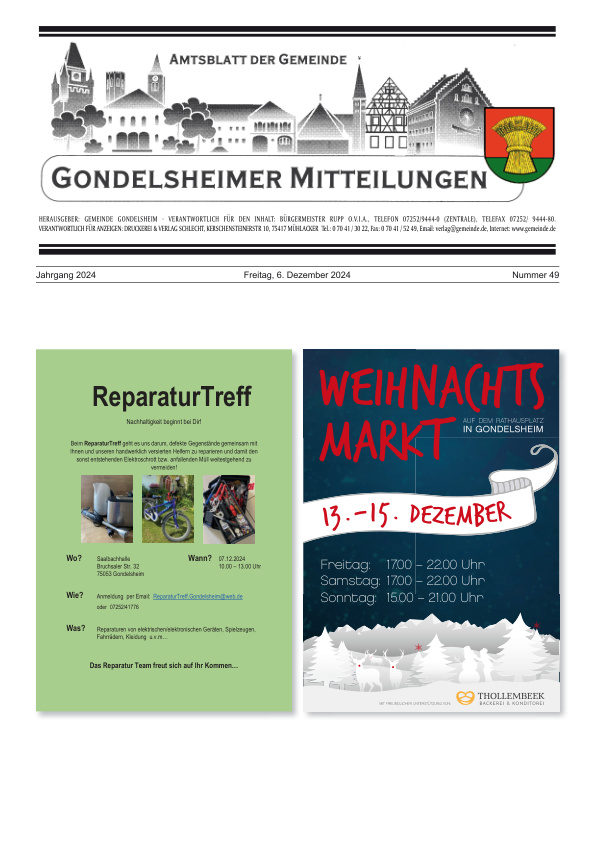 Mehr über den Artikel erfahren Gondelsheim KW 49