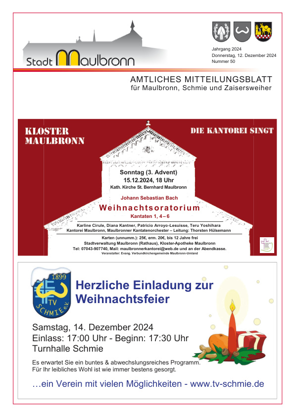 Mehr über den Artikel erfahren Maulbronn KW 50