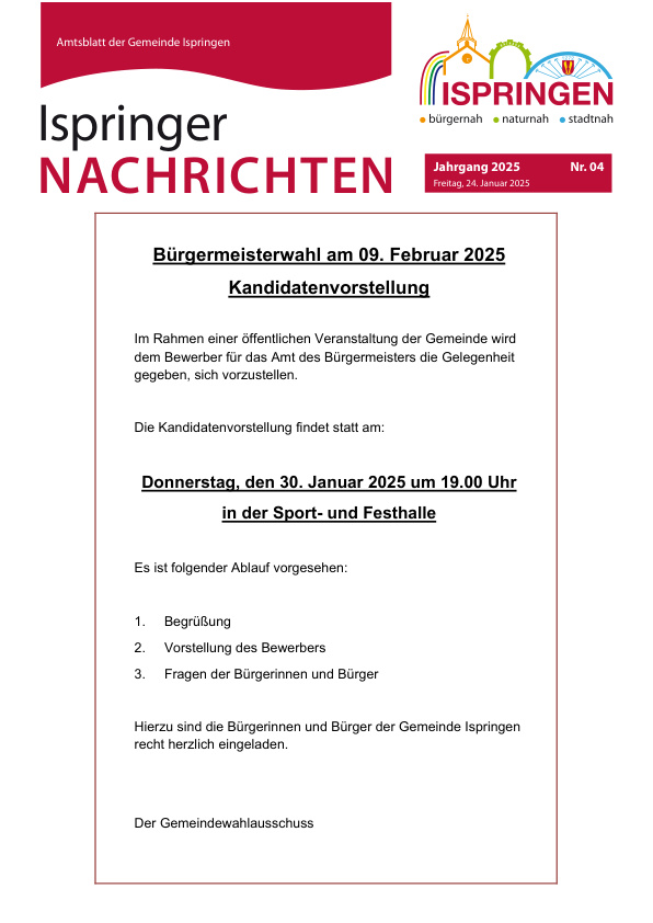 Mehr über den Artikel erfahren Ispringen KW 4