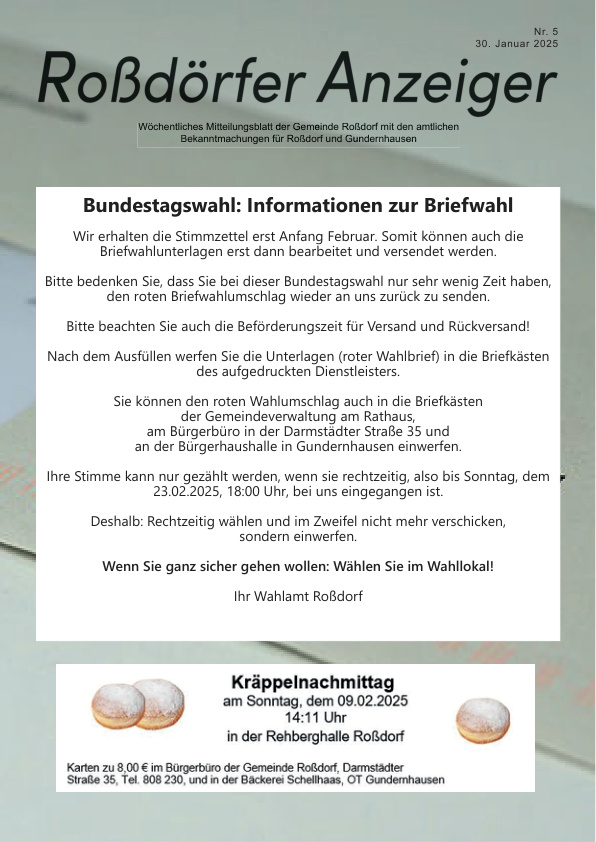 Mehr über den Artikel erfahren Roßdorf KW 5