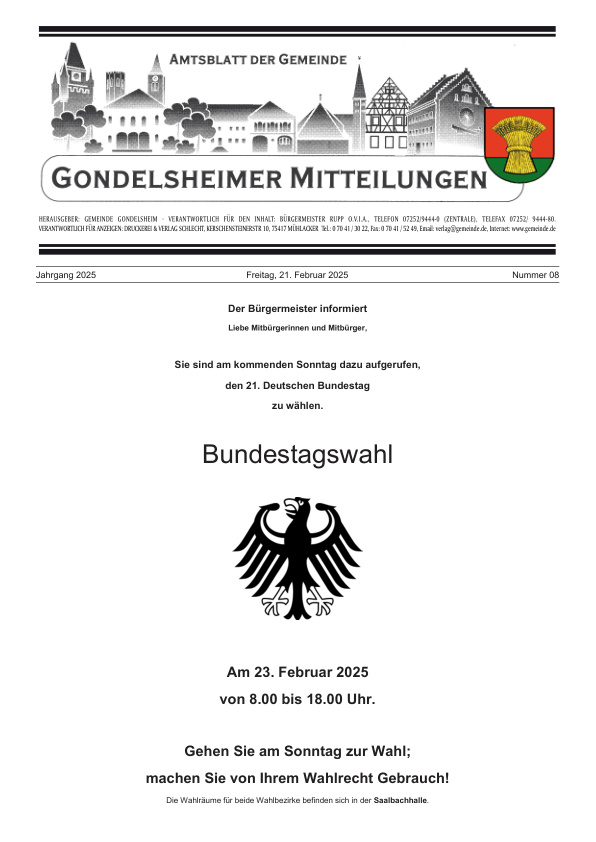 Mehr über den Artikel erfahren Gondelsheim KW 8