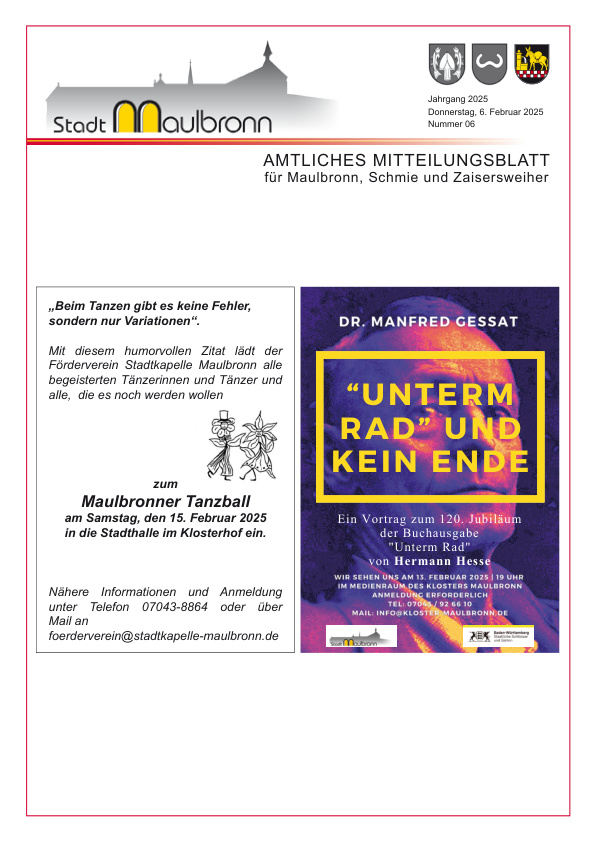 Mehr über den Artikel erfahren Maulbronn KW 6