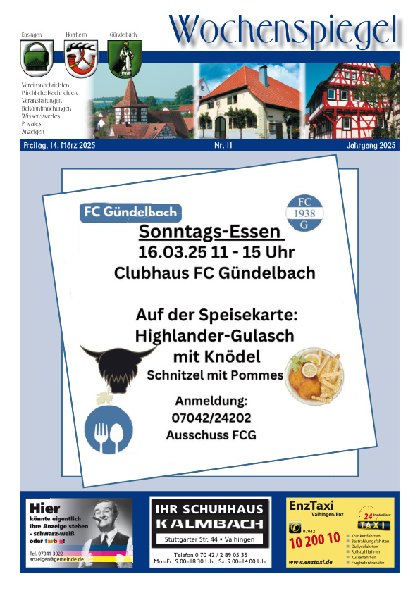 Mehr über den Artikel erfahren Ensingen/Horrheim/Gündelbach KW 11