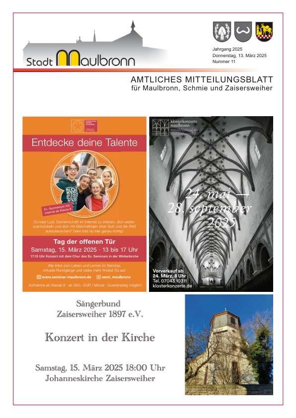 Mehr über den Artikel erfahren Maulbronn KW 11