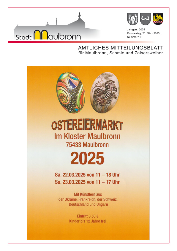 Mehr über den Artikel erfahren Maulbronn KW 12