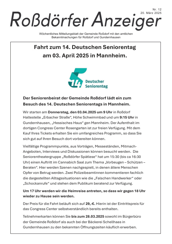 Mehr über den Artikel erfahren Roßdorf KW 12