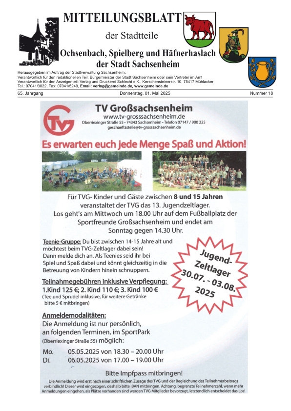 Mehr über den Artikel erfahren Ochsenbach/Spielberg/Häfnerhaslach KW 18