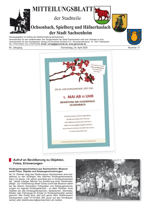 Mehr über den Artikel erfahren Ochsenbach/Spielberg/Häfnerhaslach KW 17