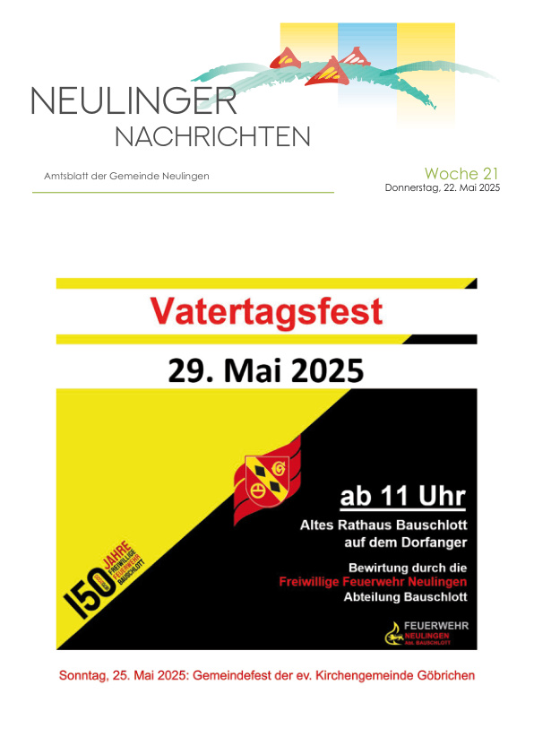 Mehr über den Artikel erfahren Neulingen KW 21