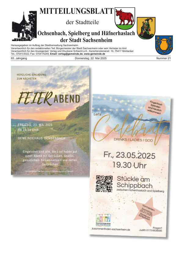 Mehr über den Artikel erfahren Ochsenbach/Spielberg/Häfnerhaslach KW 21