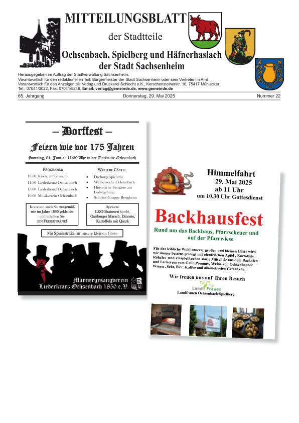 Mehr über den Artikel erfahren Ochsenbach/Spielberg/Häfnerhaslach KW 22