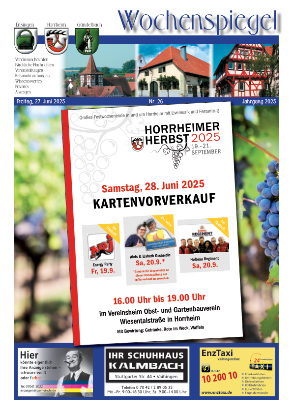 Mehr über den Artikel erfahren Ensingen/Horrheim/Gündelbach KW 26