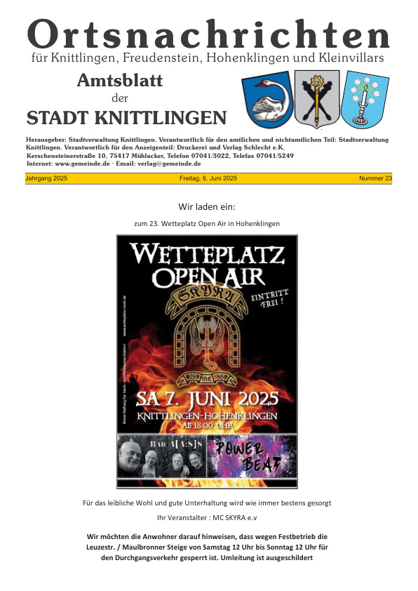 Mehr über den Artikel erfahren Knittlingen KW 23