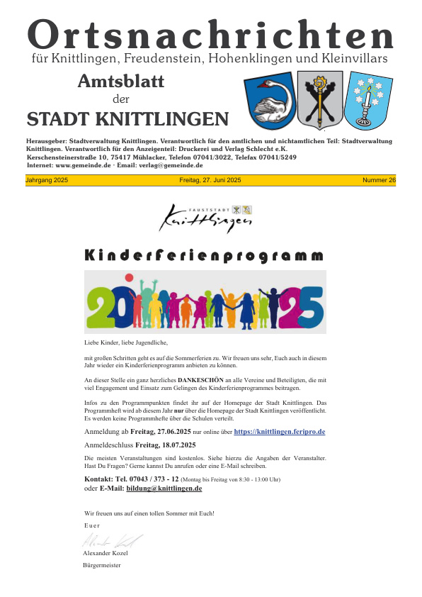Mehr über den Artikel erfahren Knittlingen KW 26