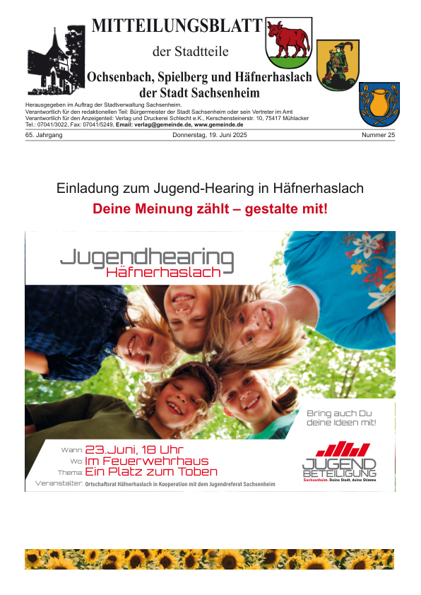 Mehr über den Artikel erfahren Ochsenbach/Spielberg/Häfnerhaslach KW 25