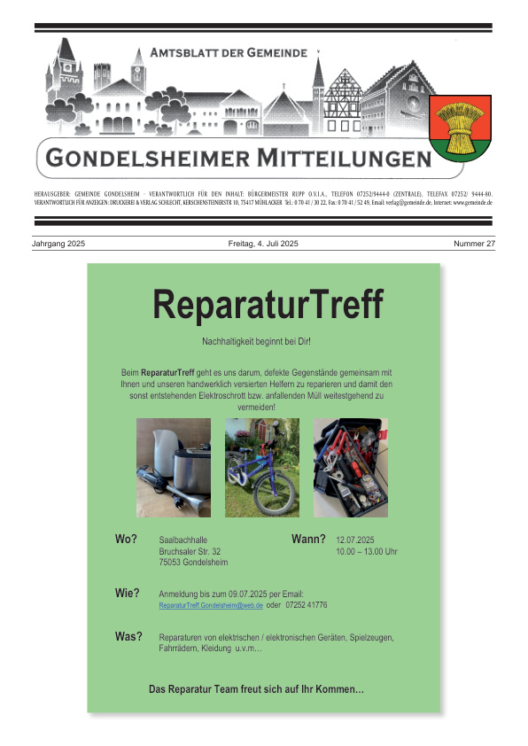 Mehr über den Artikel erfahren Gondelsheim KW 27