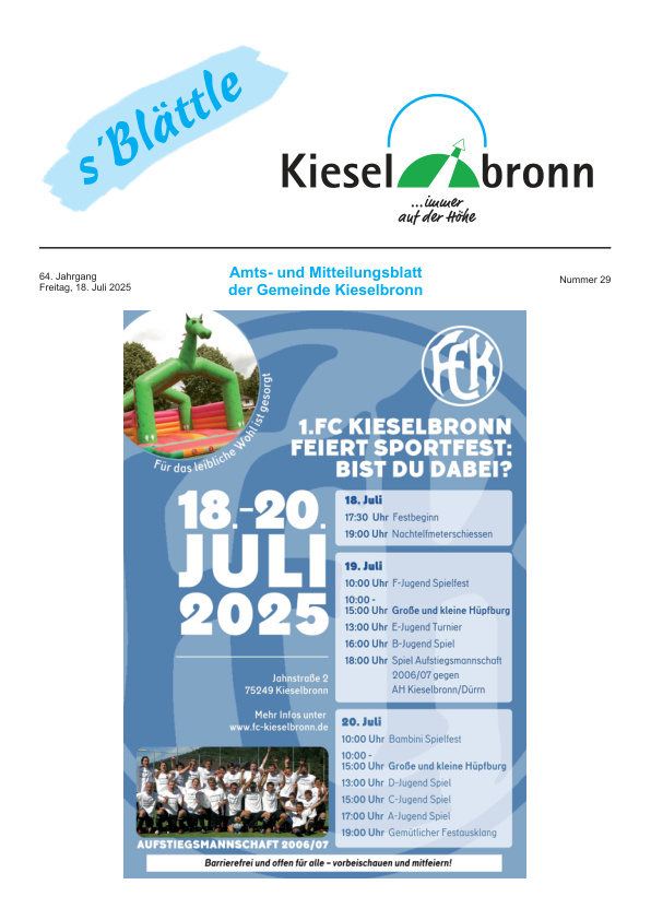 Mehr über den Artikel erfahren Kieselbronn KW 29