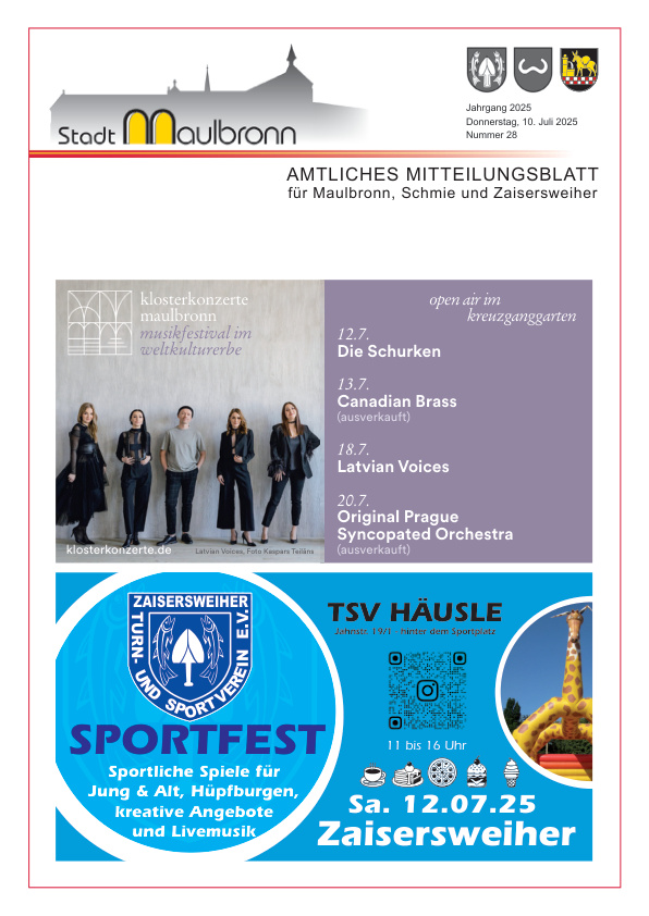 Mehr über den Artikel erfahren Maulbronn KW 28