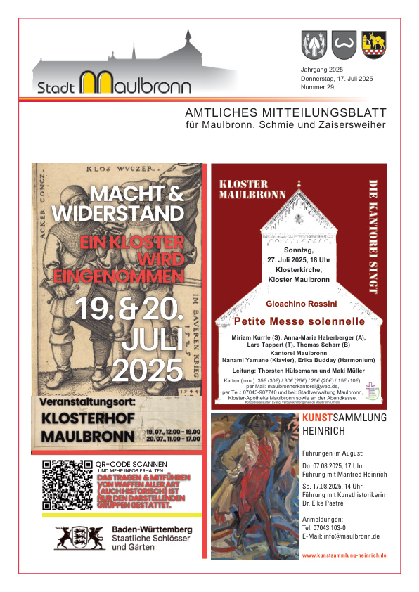 Mehr über den Artikel erfahren Maulbronn KW 29