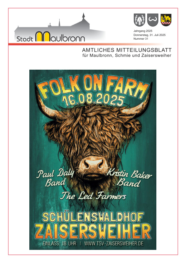 Mehr über den Artikel erfahren Maulbronn KW 31