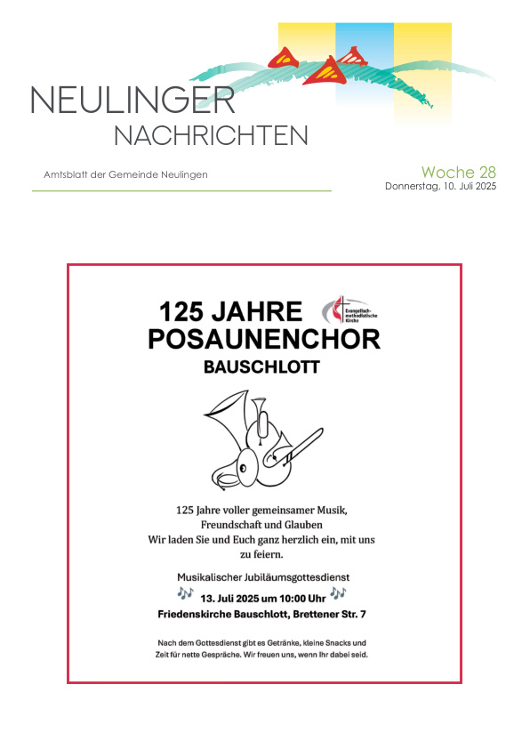 Mehr über den Artikel erfahren Neulingen KW 28