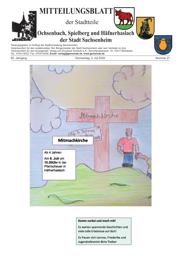 Mehr über den Artikel erfahren Ochsenbach/Spielberg/Häfnerhaslach KW 27