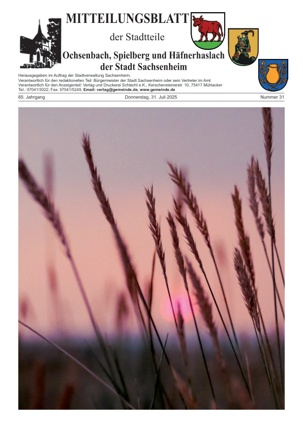 Mehr über den Artikel erfahren Ochsenbach/Spielberg/Häfnerhaslach KW 31
