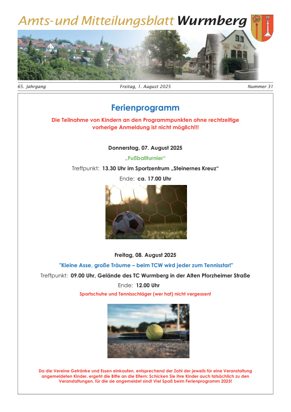 Mehr über den Artikel erfahren Wurmberg KW 31