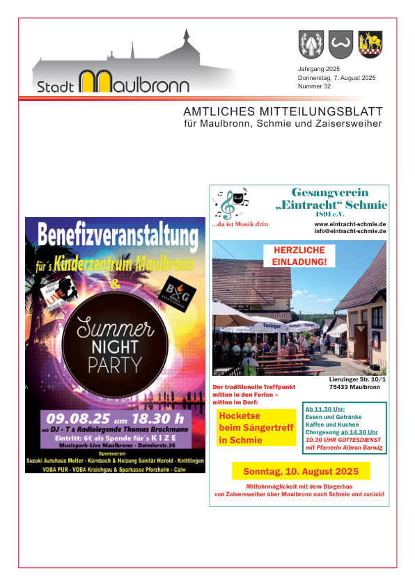 Mehr über den Artikel erfahren Maulbronn KW 32-34