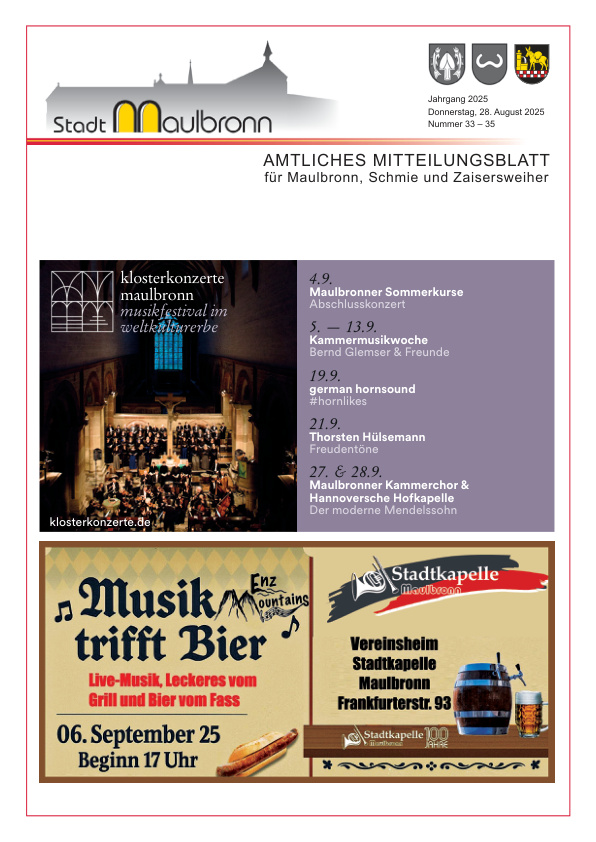 Mehr über den Artikel erfahren Maulbronn KW 35