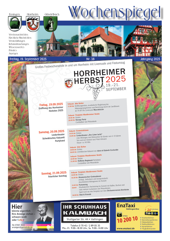 Mehr über den Artikel erfahren Ensingen/Horrheim/Gündelbach KW 38