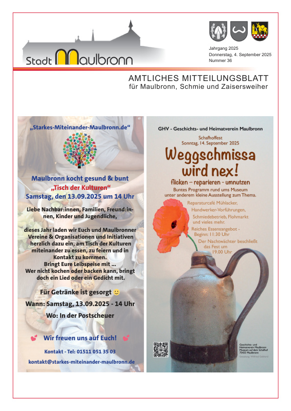 Mehr über den Artikel erfahren Maulbronn KW 36