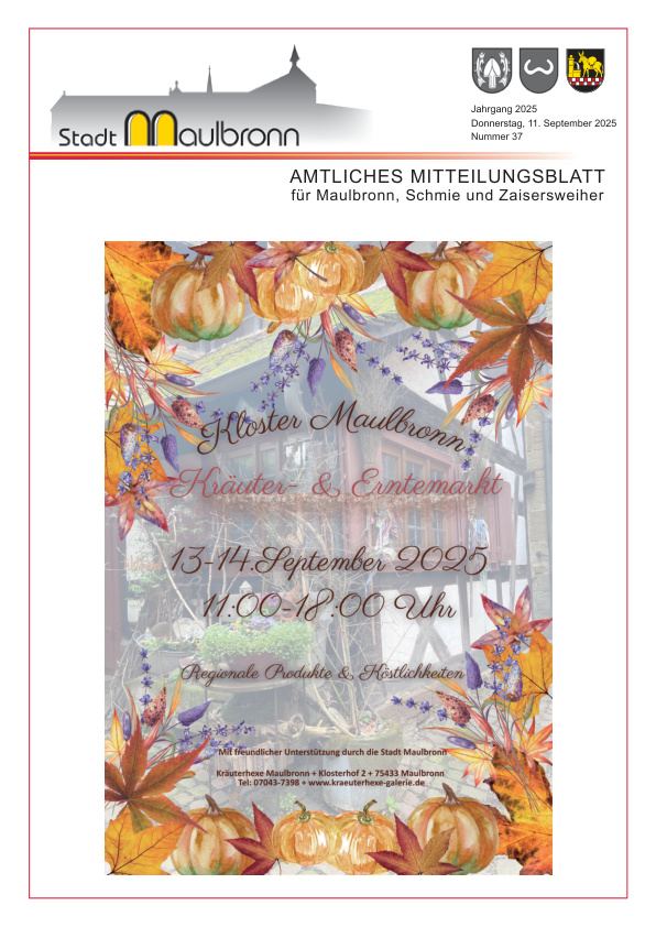 Mehr über den Artikel erfahren Maulbronn KW 37