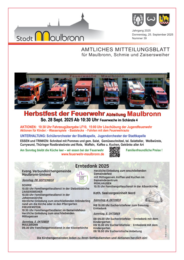 Mehr über den Artikel erfahren Maulbronn KW 39