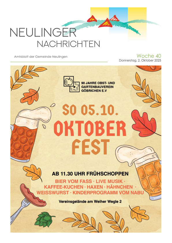 Mehr über den Artikel erfahren Neulingen KW 40