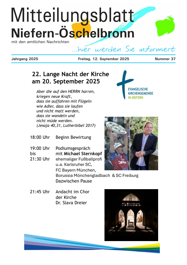 Mehr über den Artikel erfahren Niefern-Öschelbronn KW 37