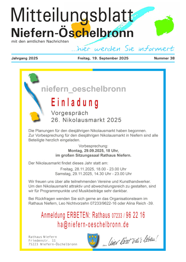 Mehr über den Artikel erfahren Niefern-Öschelbronn KW 38