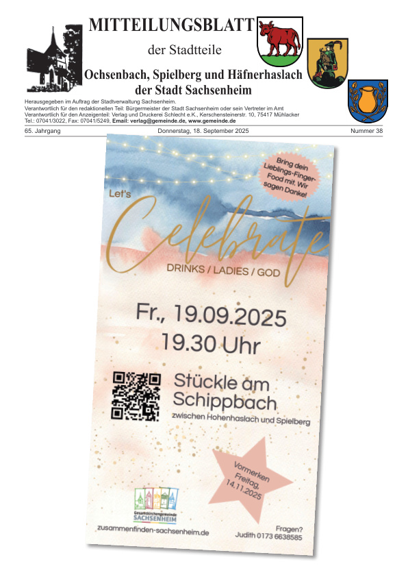 Mehr über den Artikel erfahren Ochsenbach/Spielberg/Häfnerhaslach KW 38