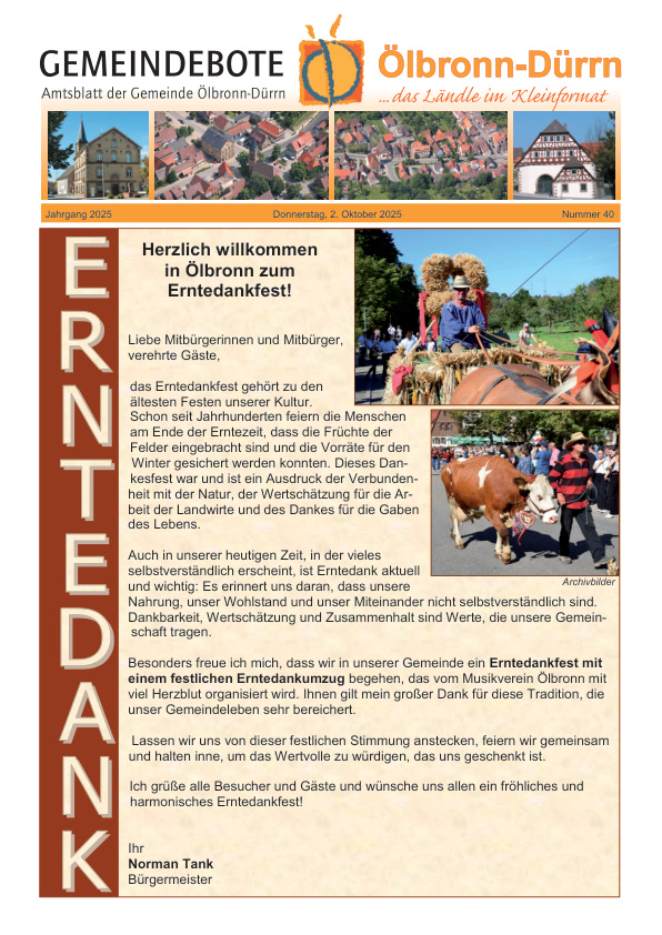 Mehr über den Artikel erfahren Ölbronn-Dürrn KW 40