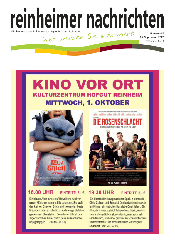 Mehr über den Artikel erfahren Reinheim KW 39