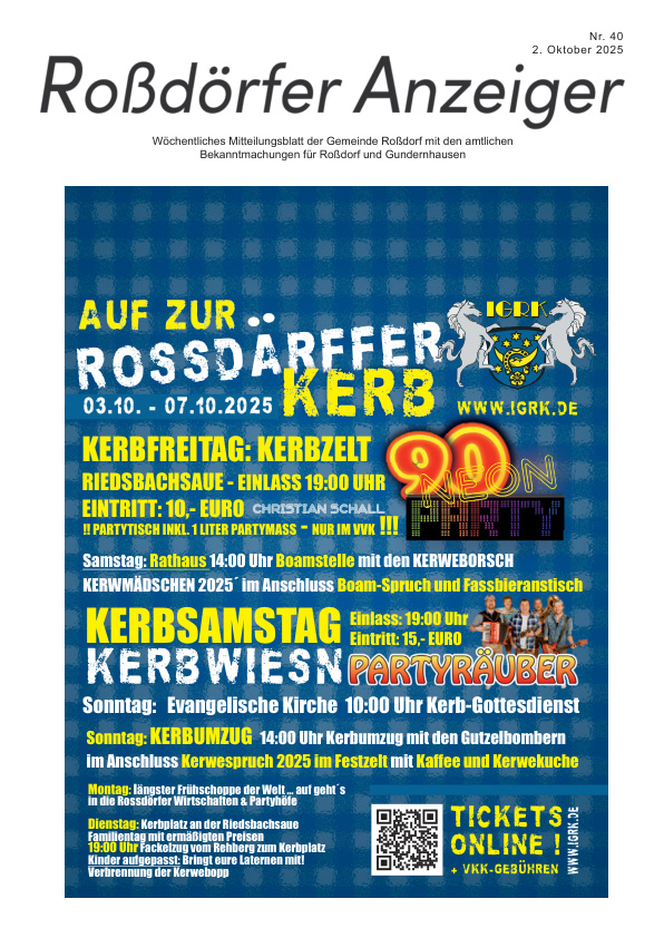 Mehr über den Artikel erfahren Roßdorf KW 40