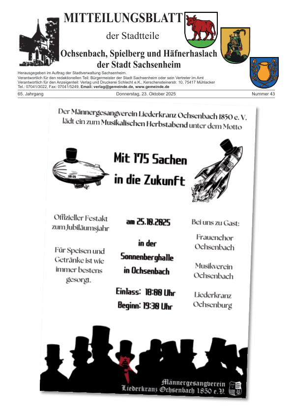 Mehr über den Artikel erfahren Ochsenbach/Spielberg/Häfnerhaslach KW 43