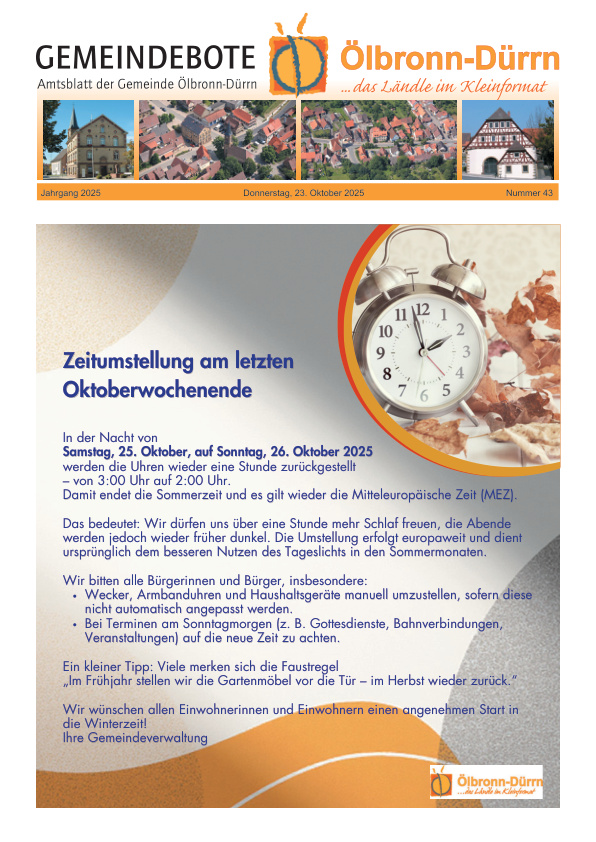 Mehr über den Artikel erfahren Ölbronn-Dürrn KW 43