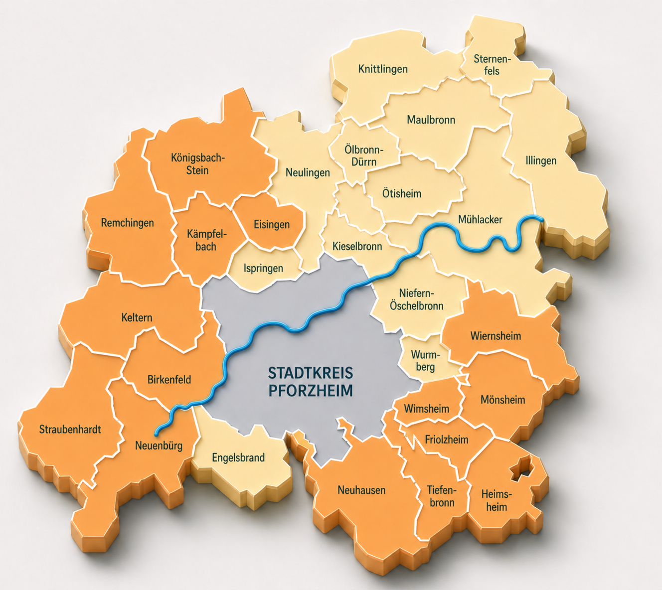 3D-Karte Gesamter Enzkreis ohne Pforzheim