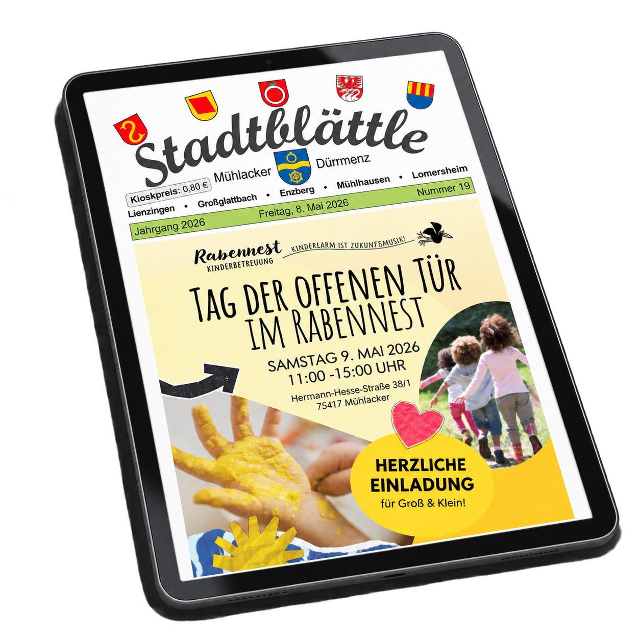 Stadtblättle-Titelseite auf einem Tablet